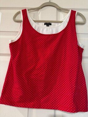 Bydesign Womens Red Polka Dot Tank Top XL Cotton Blend Sleeveless Scoop Neck